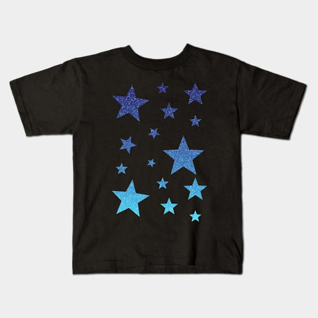 Blue Ombre Faux Glitter Stars Kids T-Shirt by Felicity-K